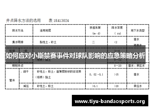 如何应对小斯禁赛事件对球队影响的应急策略分析